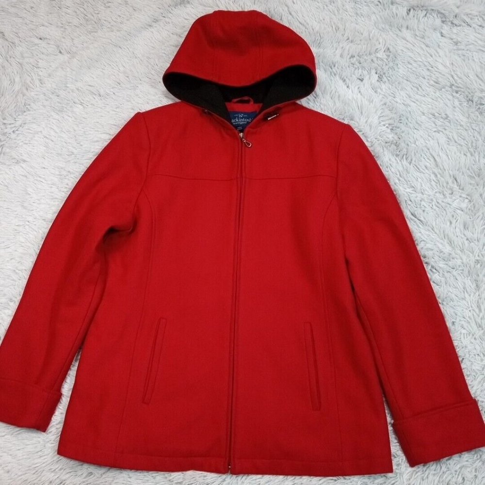 Mackintosh Womens Jacket Red Large Wool Hooded Coat Pockets‎ Zip Up Lined